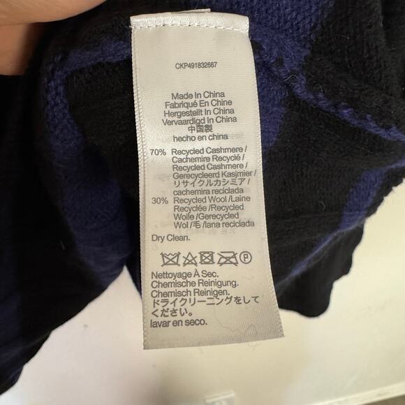 Madewell Ribbed Cashmere-Wool Blend Pullover Sweater WMNS S Cobalt Striped Knit - Picture 6 of 7